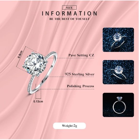 Solid 925 Sterling Silver 3Ct Diamond Ring - Picture 9 of 16